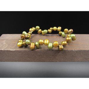 7 Inch Brown And Green Genuine Pearls Expandable Bracelet